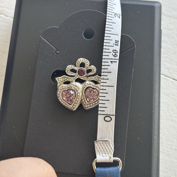 Double Heart Pin Brooch Purple Stone Silver Tone Small Bow Sparkle February - Picture 4 of 4